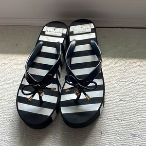 Size 8, Kate spade, black and white stripes, platform sandals